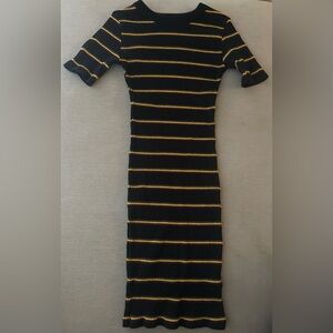 Zara Trafaluc Luxe Black & Yellow Striped Sweater Dress – Size Small